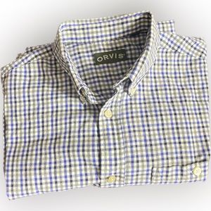 ORVIS Men’s Country Twill Long Sleeve Button Down Shirt Blue/Gray/White Size Med